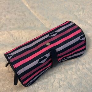 Kate Spade Pink and Black Striped roll up Cosmetic Bag